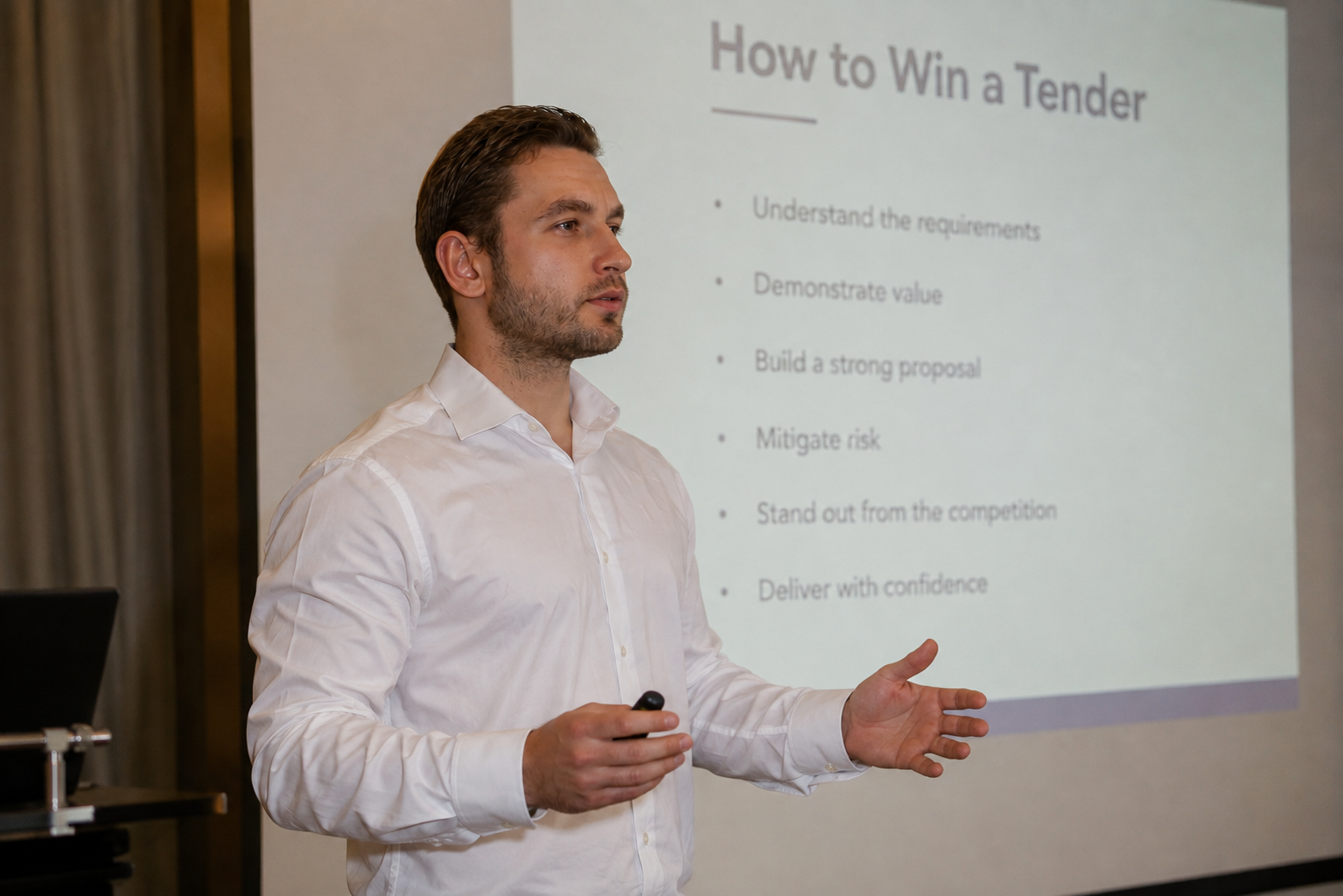 Brad presenting 'How to Win a Tender'
